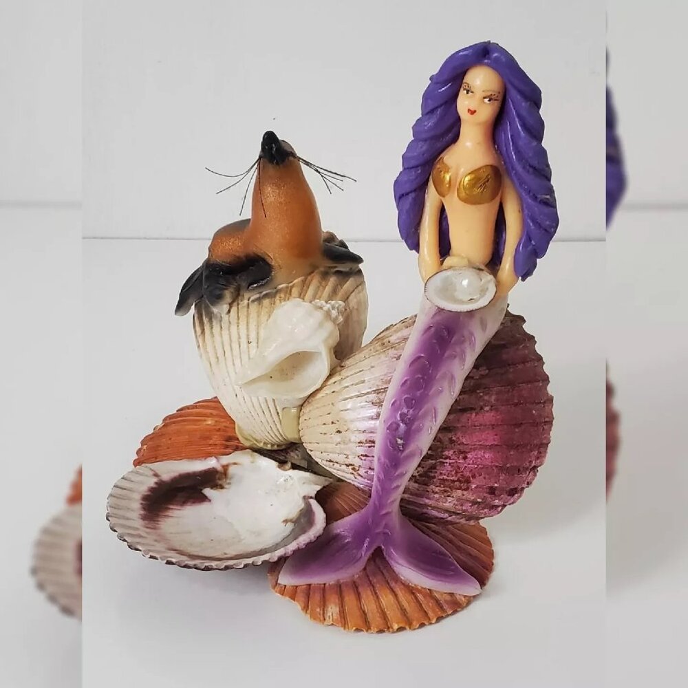 MERMAID/SEAL MARINE DECORATIVE CRAFTS HANDMADE WITH SHELLS AND SEA SNAILS